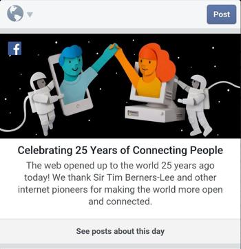 Facebook celebrating ‘Internaut’ day with 25th anniversary message card