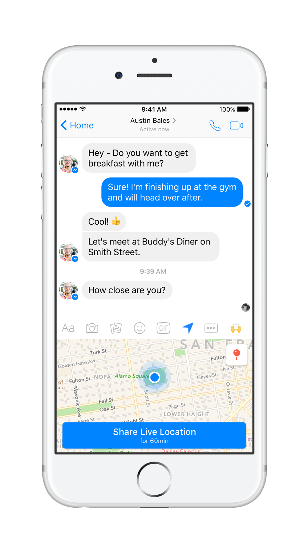 Live Location sharing on Facebook Messenger